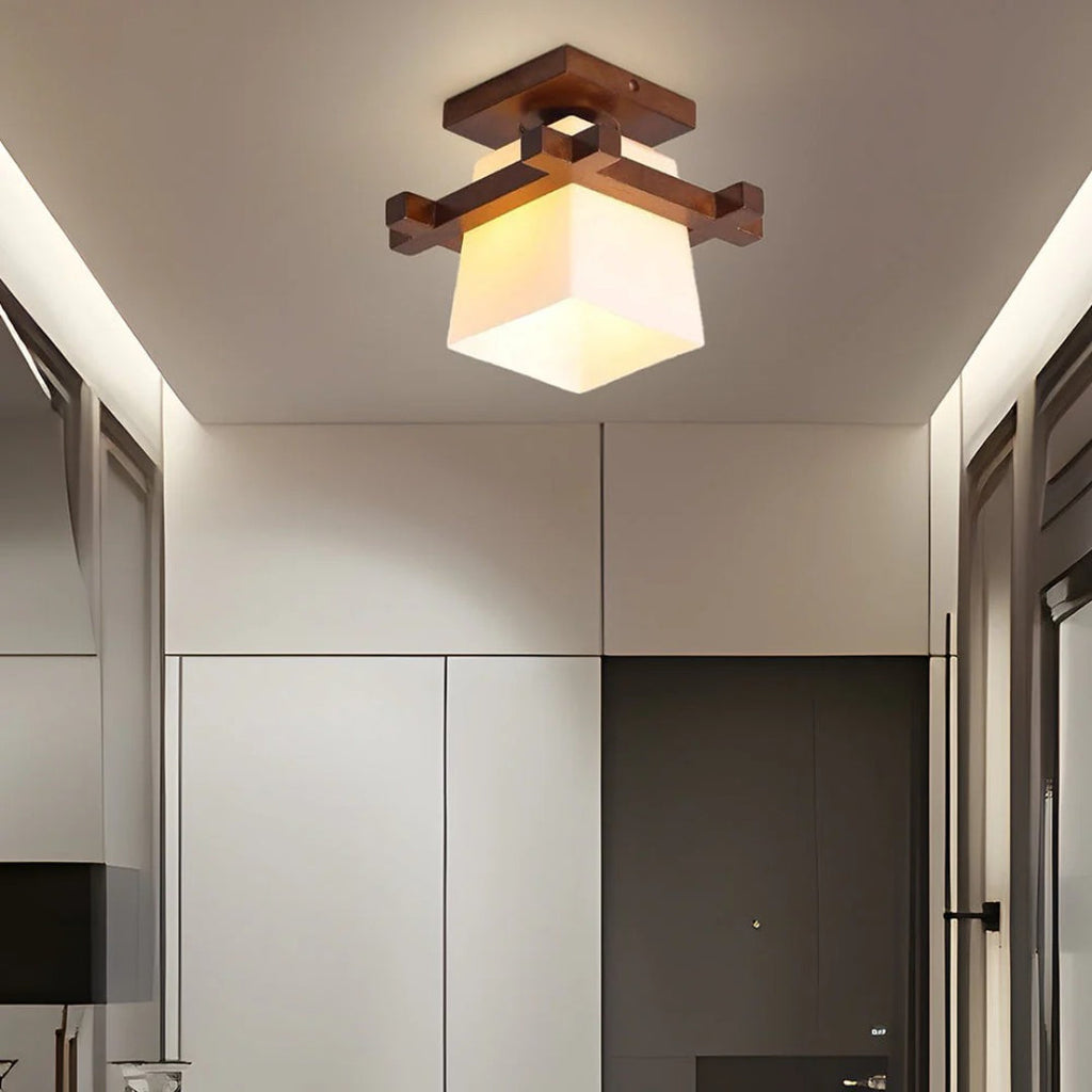 Japanese Wooden Square Ceiling Light
