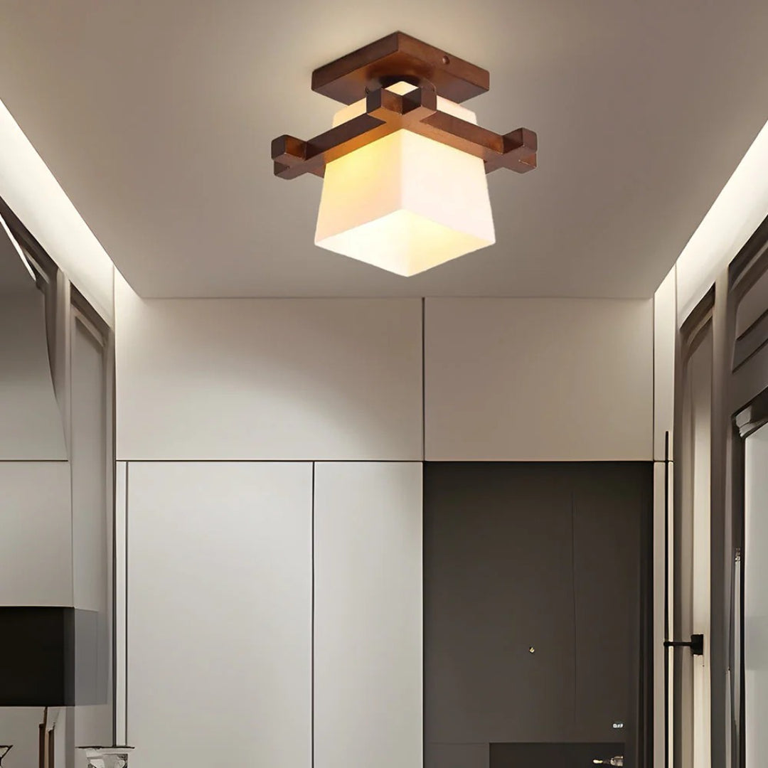 Japanese Wooden Square Ceiling Light