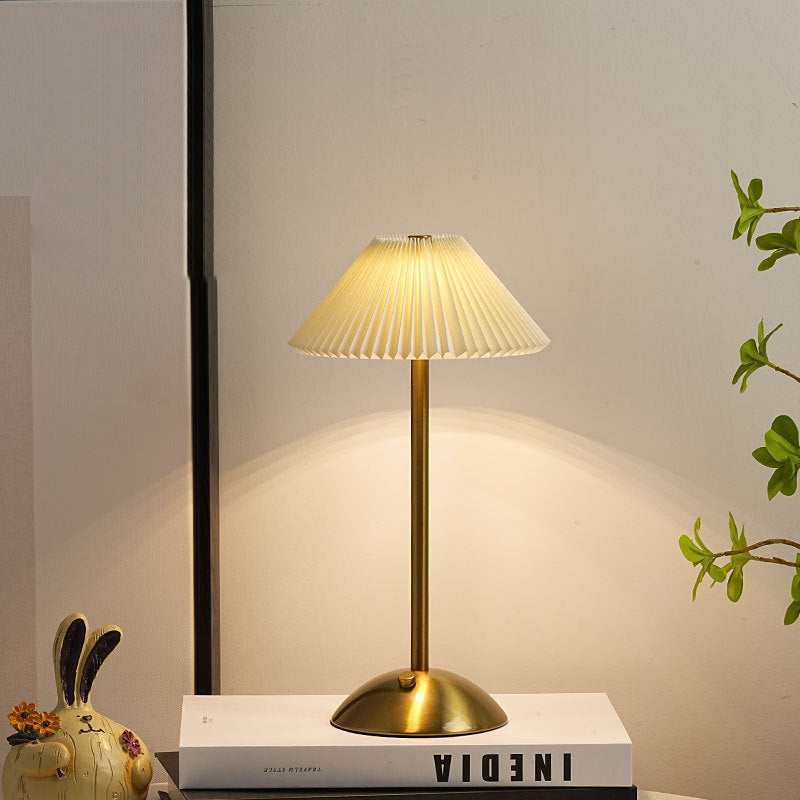 Table Lamp Brass Fabric | Scandinavian Modern Style | Cordless Rechargeable 2000mAh Battery | 3-Color Switch Ambient Glow