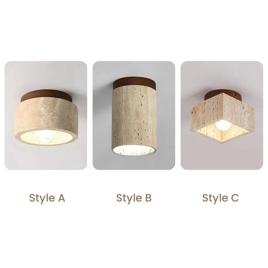Stone and Wood Cylinder Ceiling Light