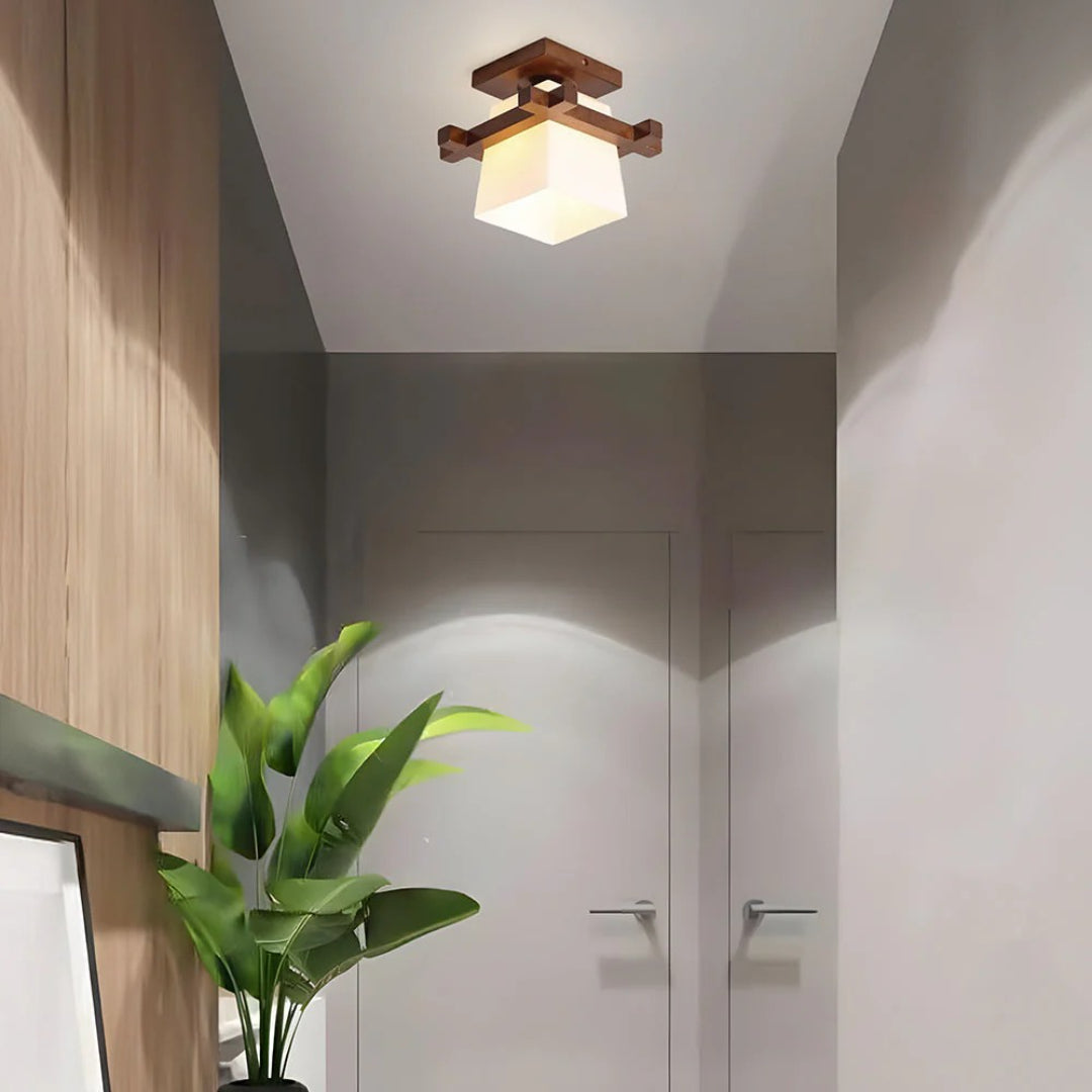 Japanese Wooden Square Ceiling Light