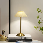 Table Lamp Brass Fabric | Scandinavian Modern Style | Cordless Rechargeable 2000mAh Battery | 3-Color Switch Ambient Glow