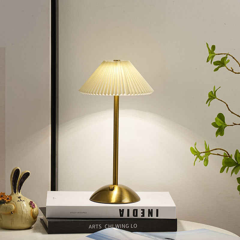 Table Lamp Brass Fabric | Scandinavian Modern Style | Cordless Rechargeable 2000mAh Battery | 3-Color Switch Ambient Glow