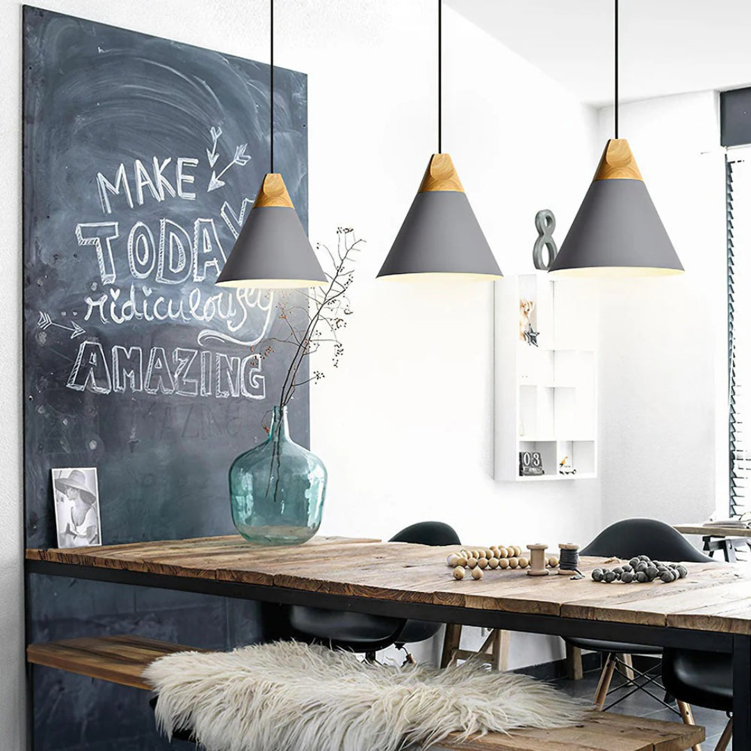 Scandinavian Wood Metal Pendant Light