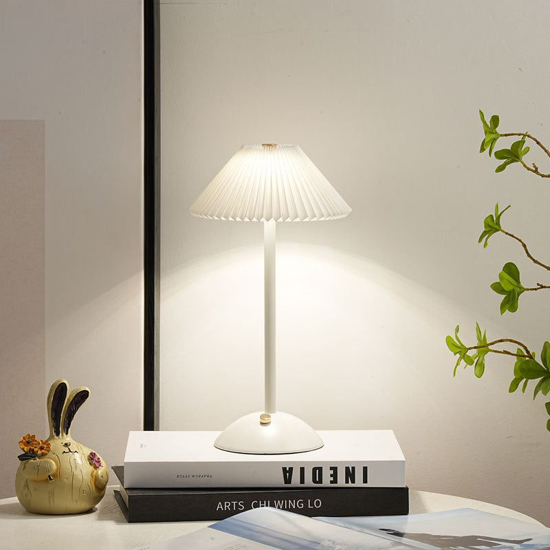 Table Lamp Brass Fabric | Scandinavian Modern Style | Cordless Rechargeable 2000mAh Battery | 3-Color Switch Ambient Glow