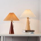 LED Table Lamp Rubberwood Pleated Fabric W350 mm x H480 mm | Japanese Minimalist Style | Soft Diffused Ambient Lighting
