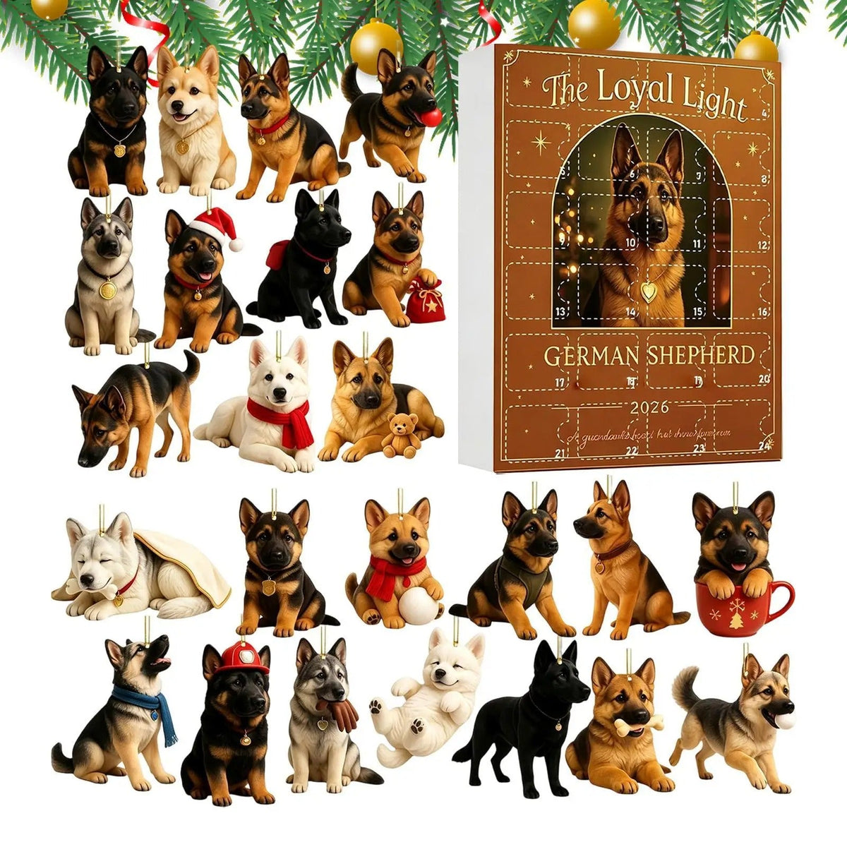 2026 Christmas German Shepherd Advent Calendar 24 pieces 2D flat German Shepherd dog decorations Christmas Countdown surprise gift