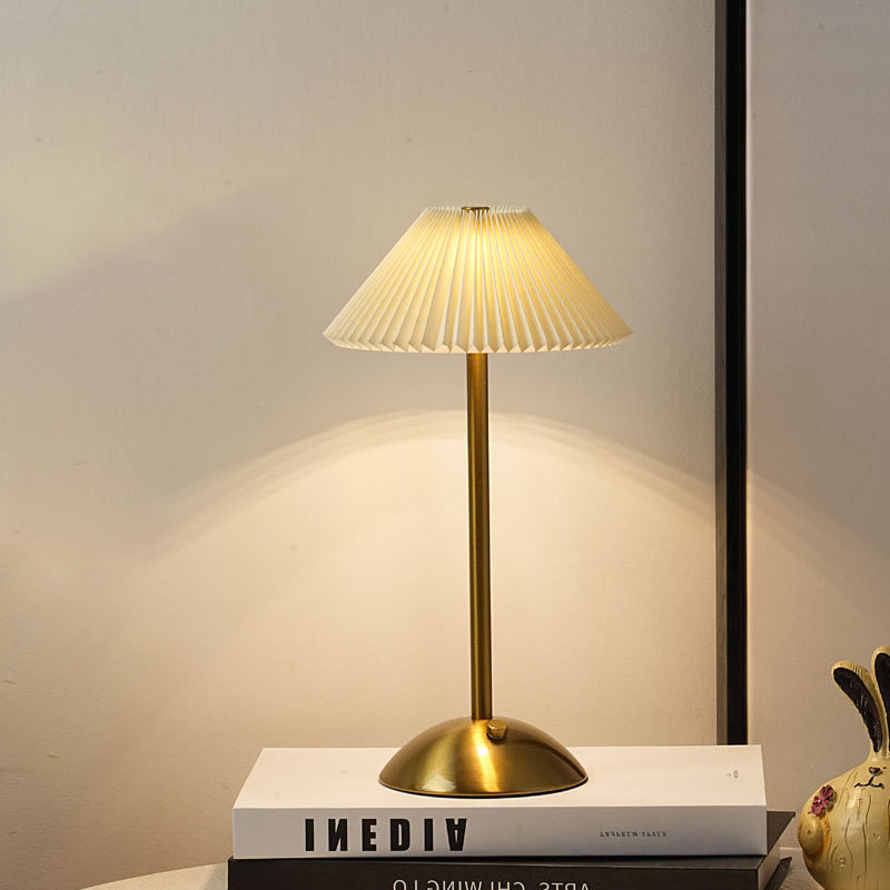 Table Lamp Brass Fabric | Scandinavian Modern Style | Cordless Rechargeable 2000mAh Battery | 3-Color Switch Ambient Glow