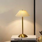 Table Lamp Brass Fabric | Scandinavian Modern Style | Cordless Rechargeable 2000mAh Battery | 3-Color Switch Ambient Glow