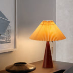 LED Table Lamp Rubberwood Pleated Fabric W350 mm x H480 mm | Japanese Minimalist Style | Soft Diffused Ambient Lighting
