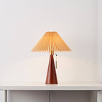 LED Table Lamp Rubberwood Pleated Fabric W350 mm x H480 mm | Japanese Minimalist Style | Soft Diffused Ambient Lighting