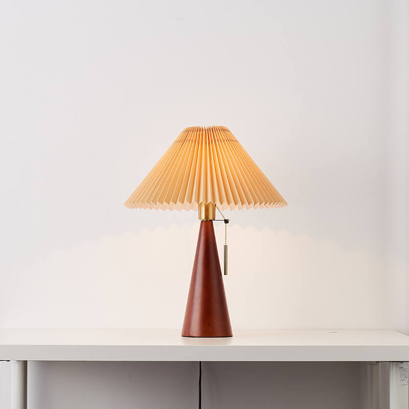 LED Table Lamp Rubberwood Pleated Fabric W350 mm x H480 mm | Japanese Minimalist Style | Soft Diffused Ambient Lighting