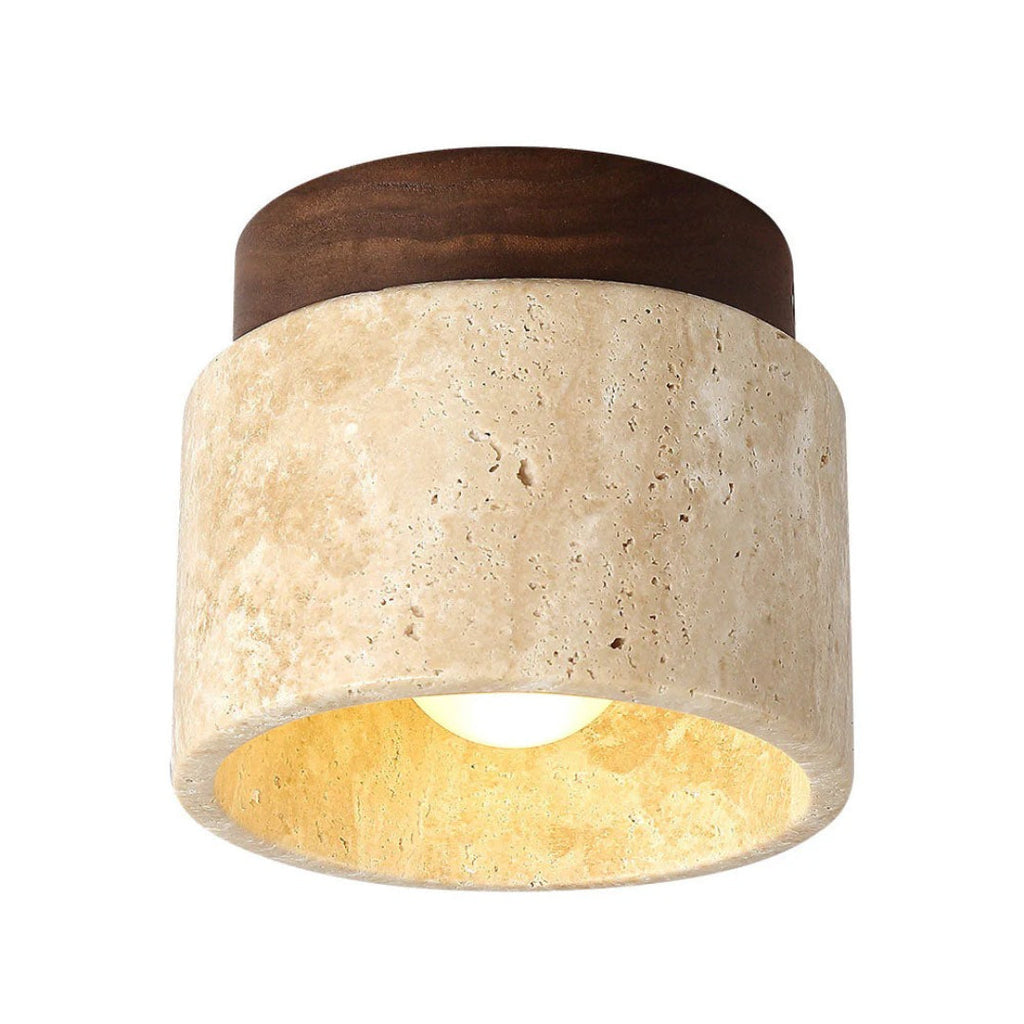 Stone and Wood Cylinder Ceiling Light