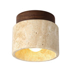 Stone and Wood Cylinder Ceiling Light