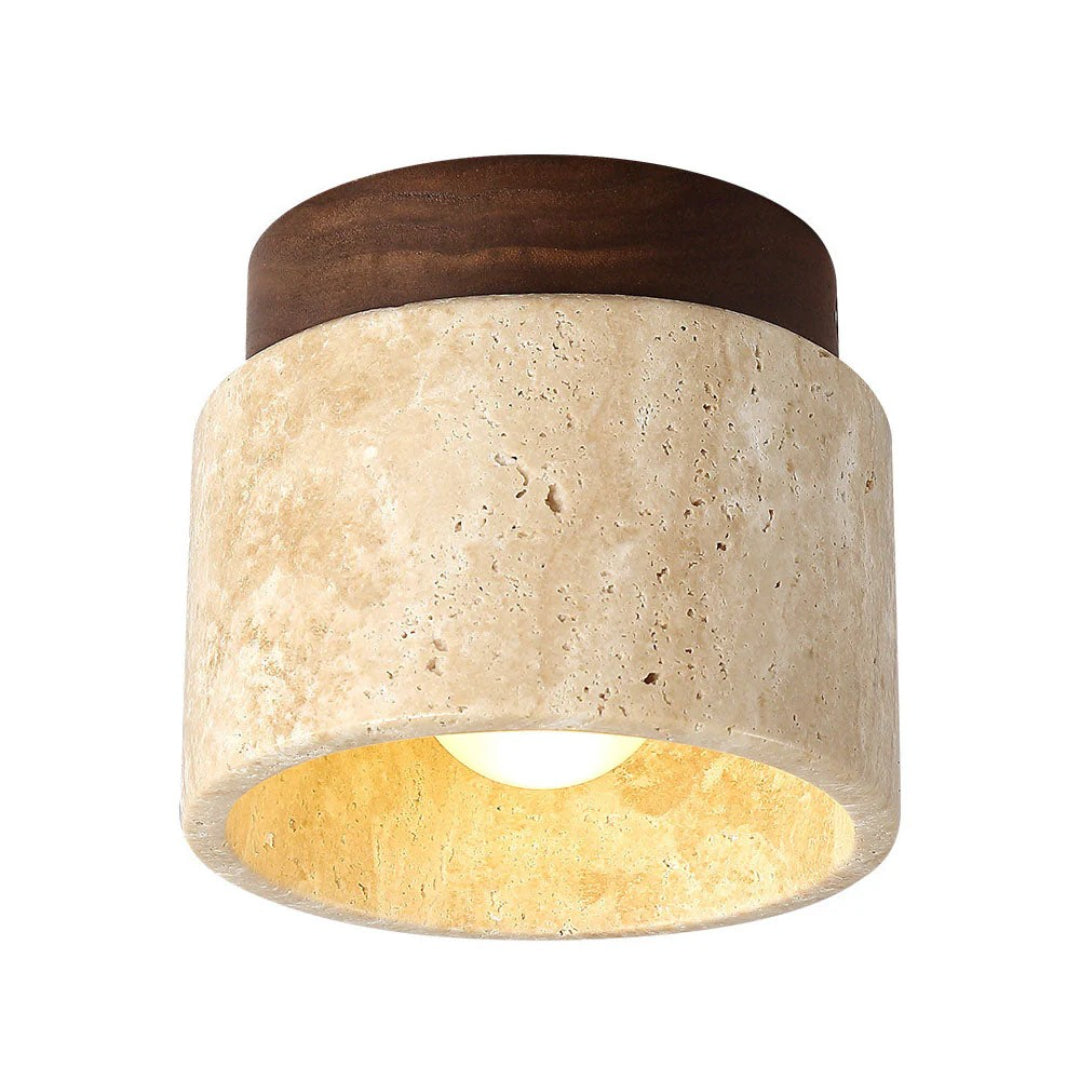 Stone and Wood Cylinder Ceiling Light