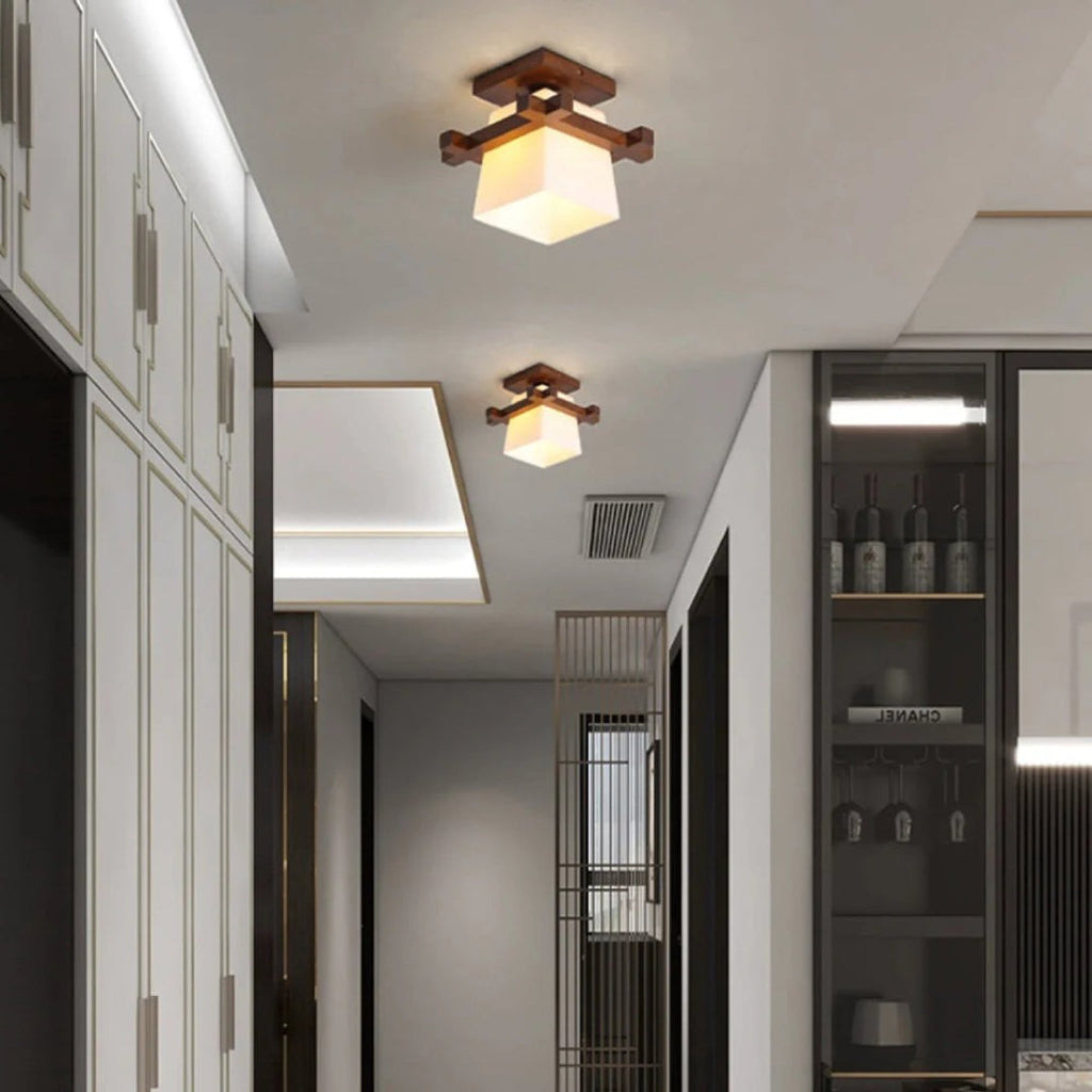 Japanese Wooden Square Ceiling Light