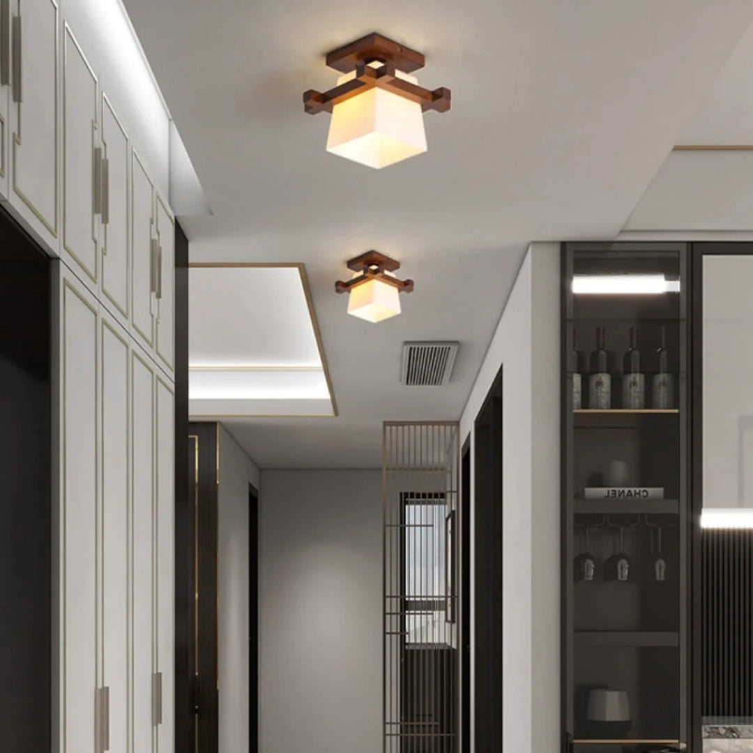 Japanese Wooden Square Ceiling Light
