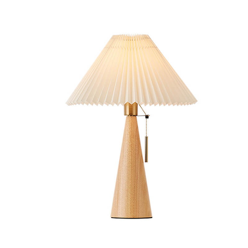 LED Table Lamp Rubberwood Pleated Fabric W350 mm x H480 mm | Japanese Minimalist Style | Soft Diffused Ambient Lighting
