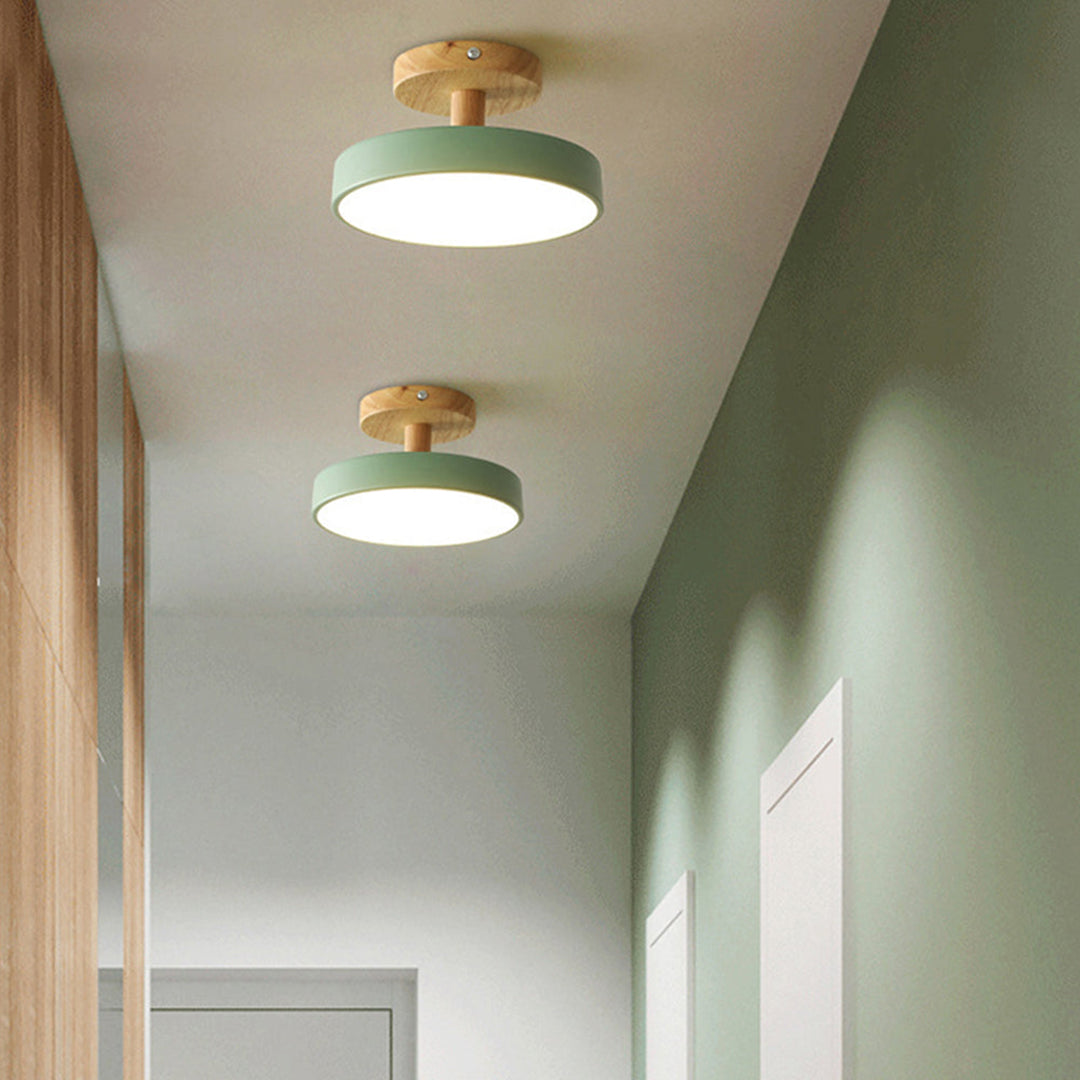 Green Ceiling Lamp – Modern Minimalist Design With Wood And Gold Accents