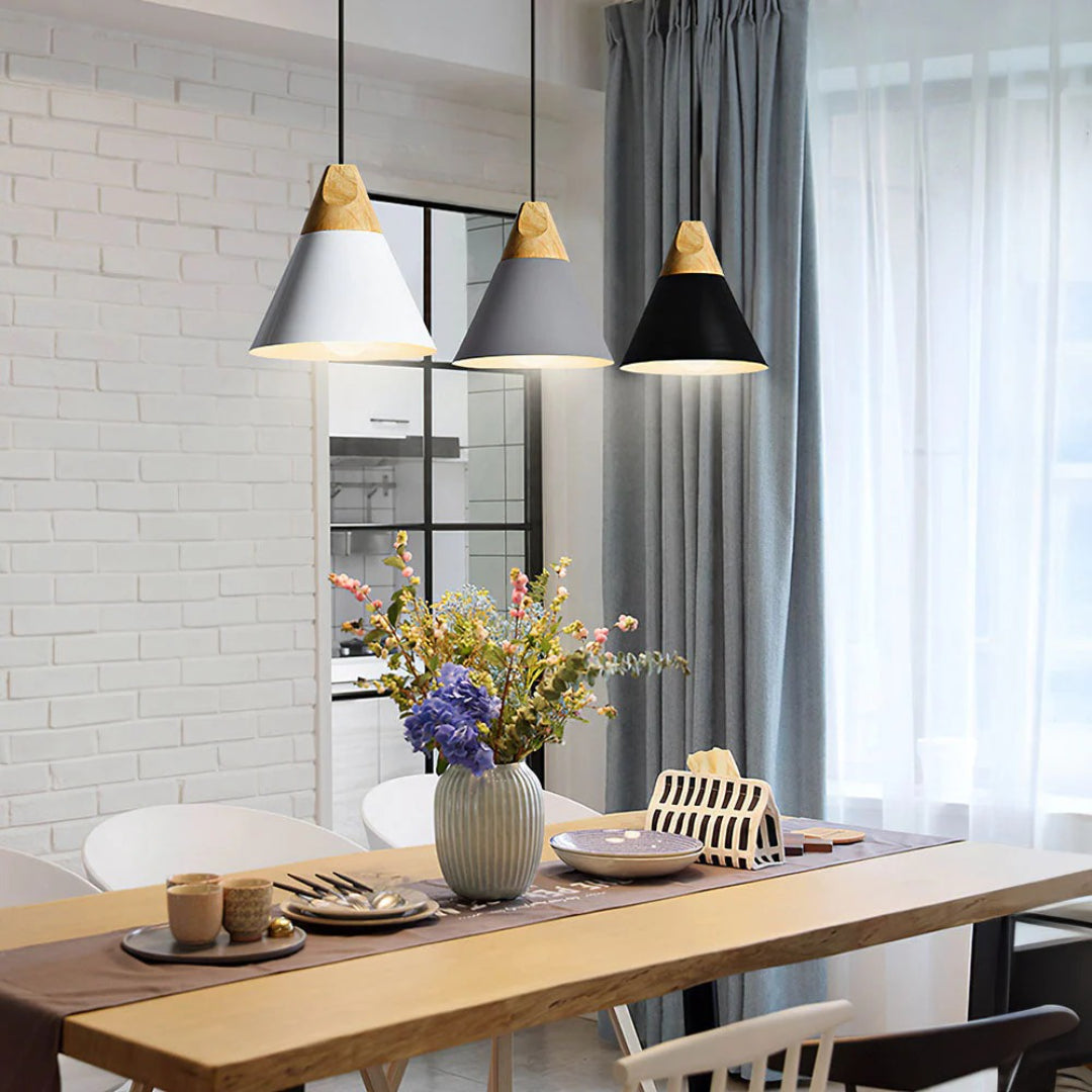 Scandinavian Wood Metal Pendant Light