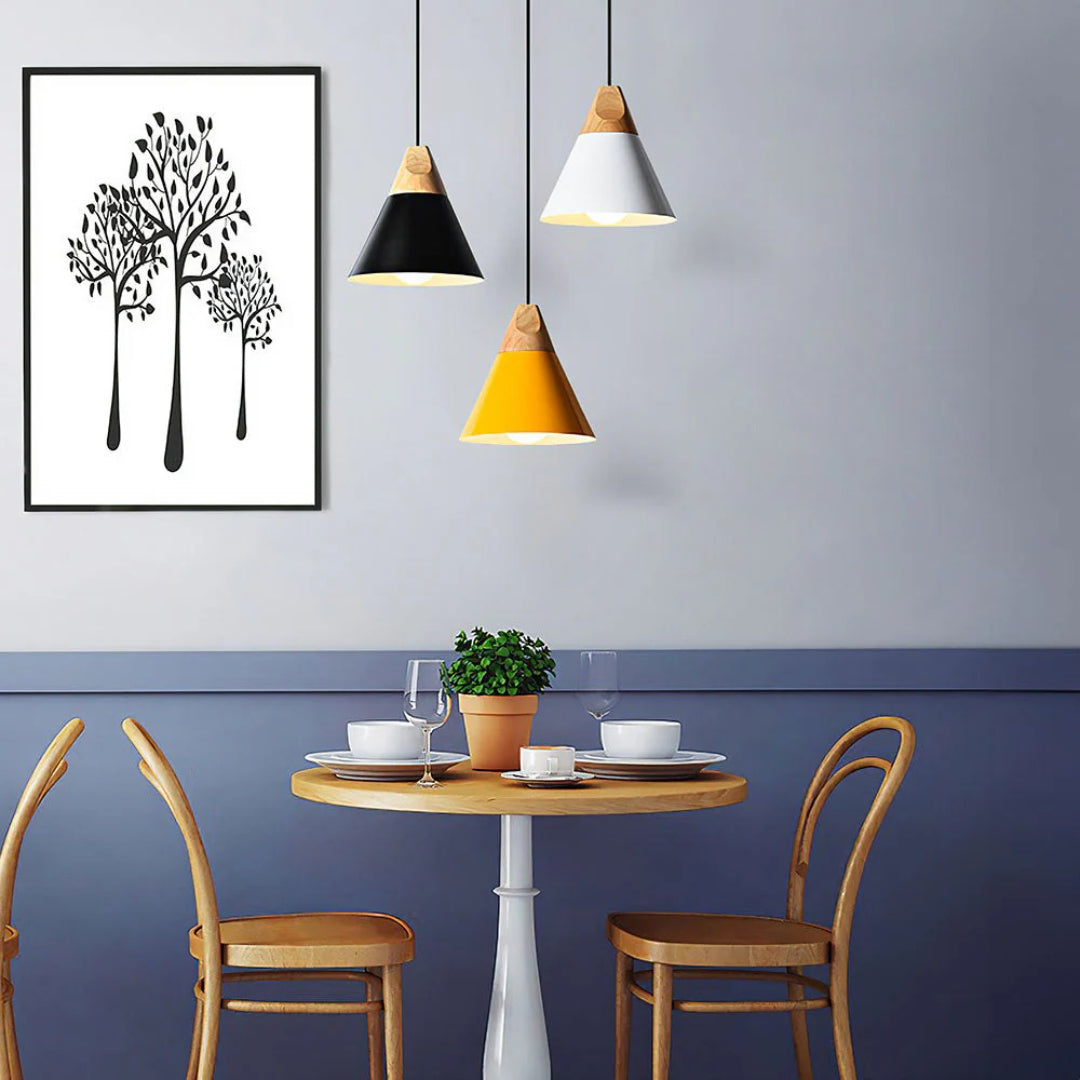 Scandinavian Wood Metal Pendant Light