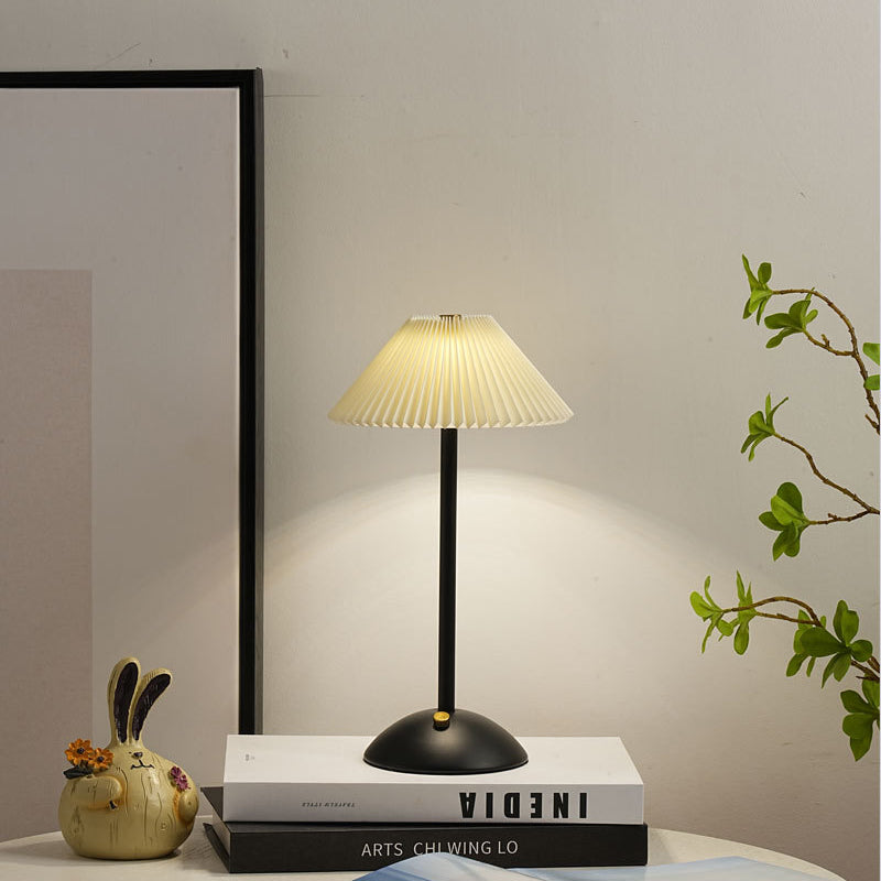 Table Lamp Brass Fabric | Scandinavian Modern Style | Cordless Rechargeable 2000mAh Battery | 3-Color Switch Ambient Glow