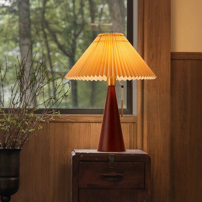 LED Table Lamp Rubberwood Pleated Fabric W350 mm x H480 mm | Japanese Minimalist Style | Soft Diffused Ambient Lighting