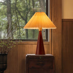 LED Table Lamp Rubberwood Pleated Fabric W350 mm x H480 mm | Japanese Minimalist Style | Soft Diffused Ambient Lighting