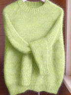 Women's Soft Mohair Blend Sweater – Relaxed Fit Crew Neck Knit Pullover