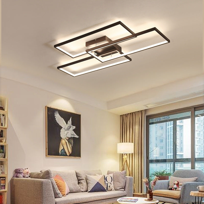 Modern Rectangle Ceiling Light Metal and Silica Gel | Dimmable LED Lighting for Living Room and Bedroom | 10-15㎡ Coverage