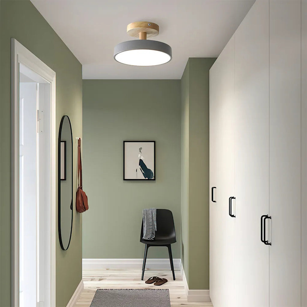 Green Ceiling Lamp – Modern Minimalist Design With Wood And Gold Accents