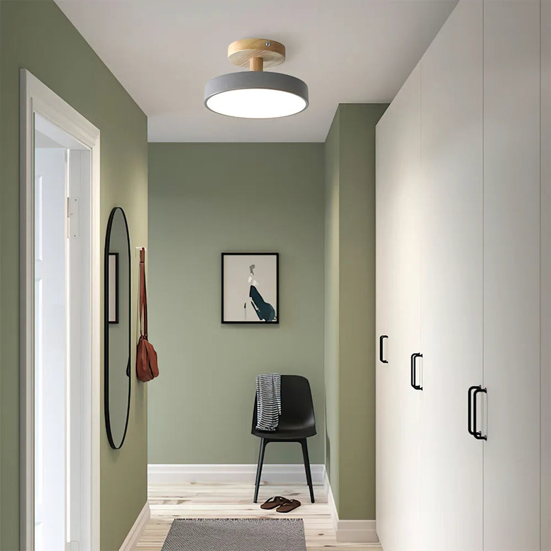 Green Ceiling Lamp – Modern Minimalist Design With Wood And Gold Accents