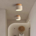 Stone and Wood Cylinder Ceiling Light