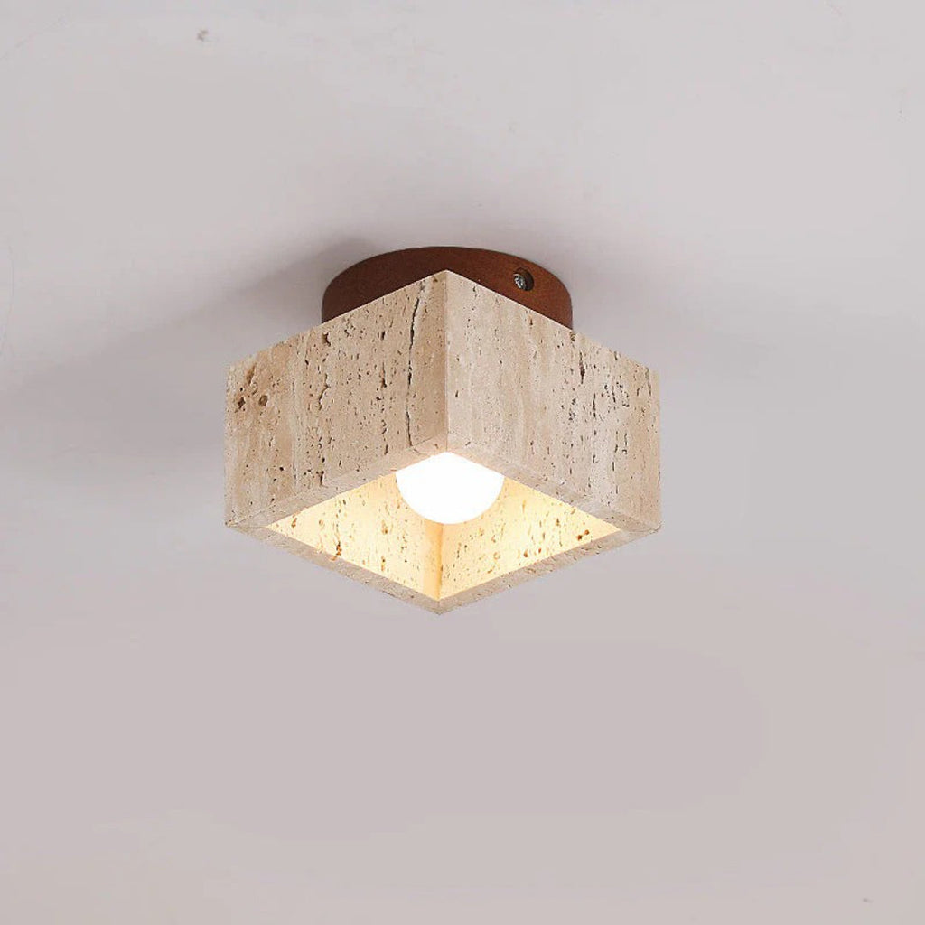 Stone and Wood Cylinder Ceiling Light
