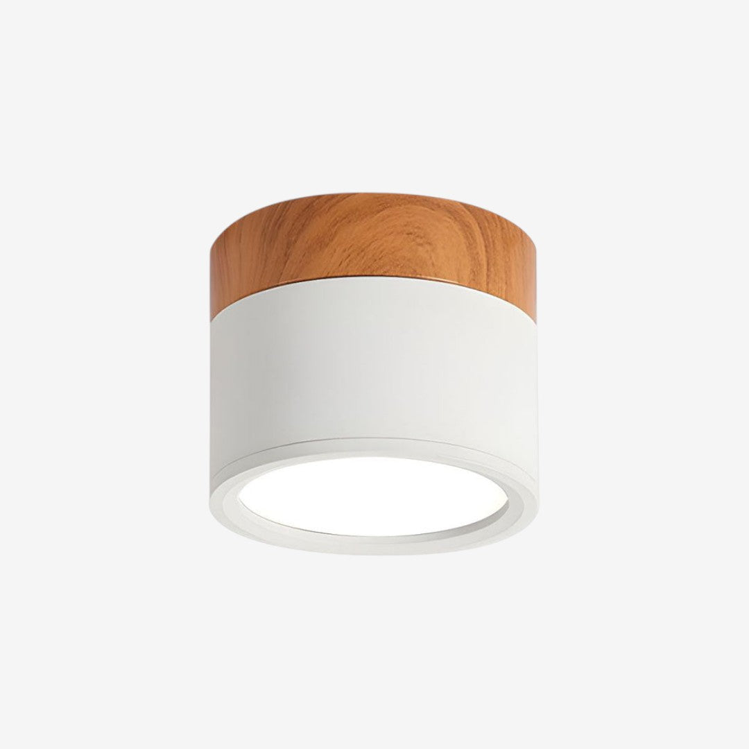 Wood And Metal Ceiling Lamp – Small Cylindrical Modern Accent Design