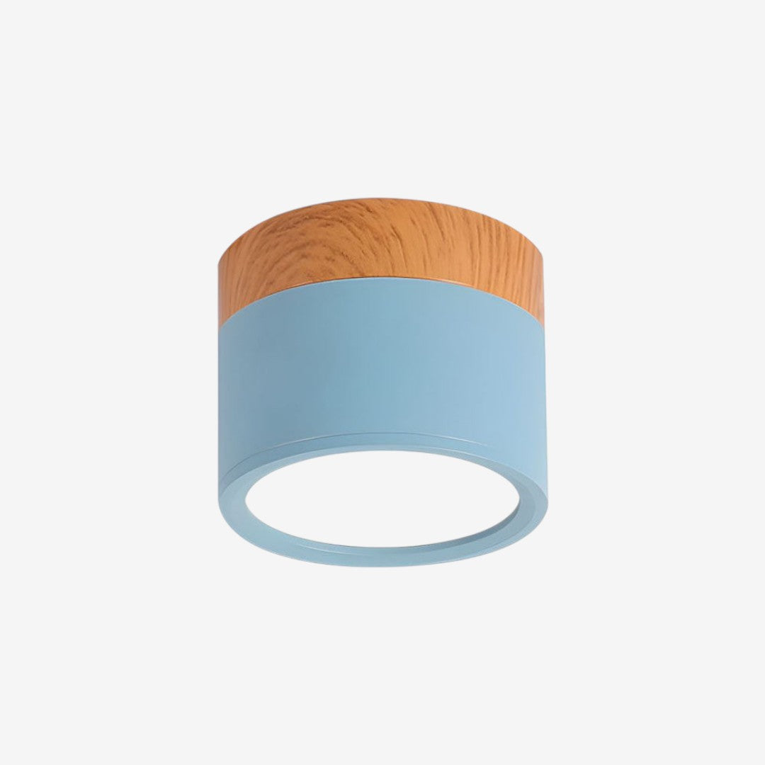 Wood And Metal Ceiling Lamp – Small Cylindrical Modern Accent Design