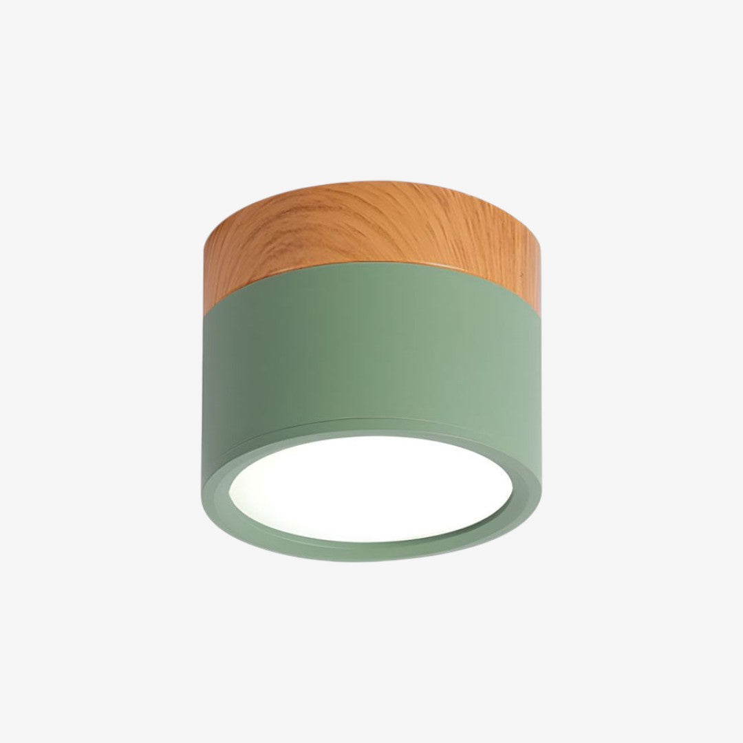 Wood And Metal Ceiling Lamp – Small Cylindrical Modern Accent Design
