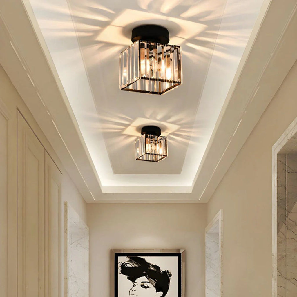 Crystal Metal Cube Ceiling Light