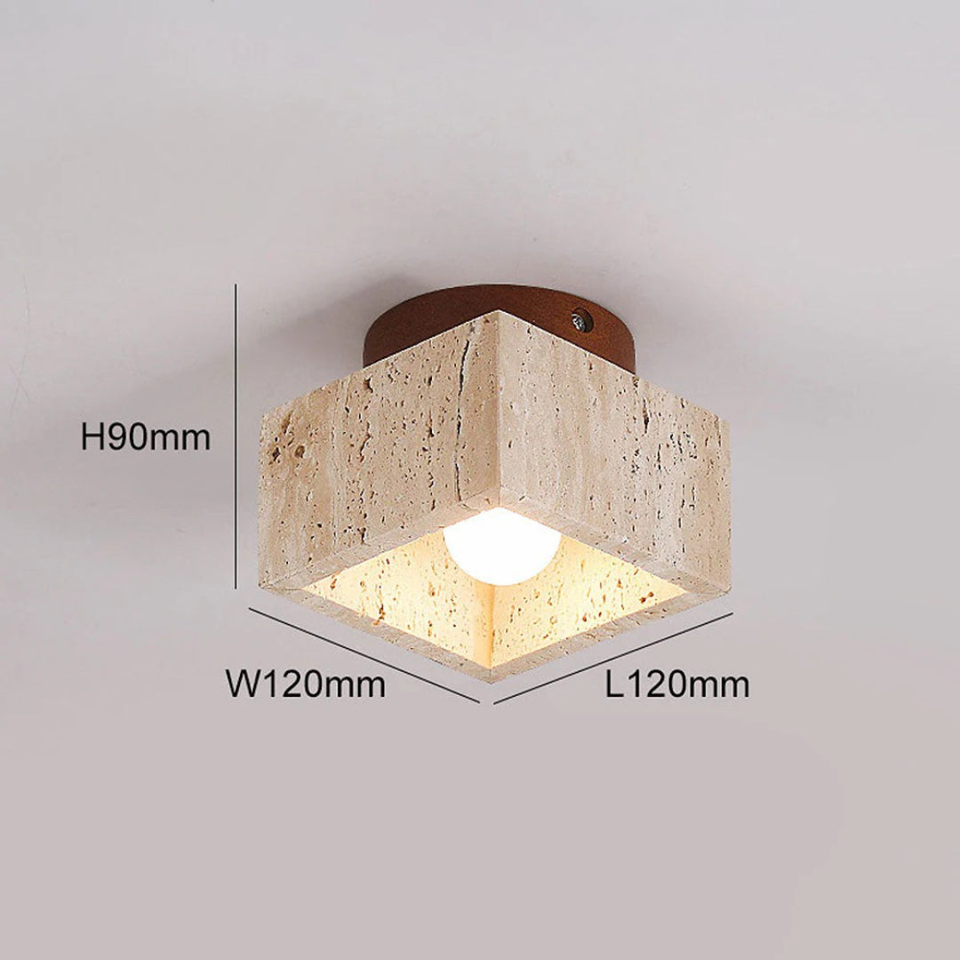 Stone and Wood Cylinder Ceiling Light