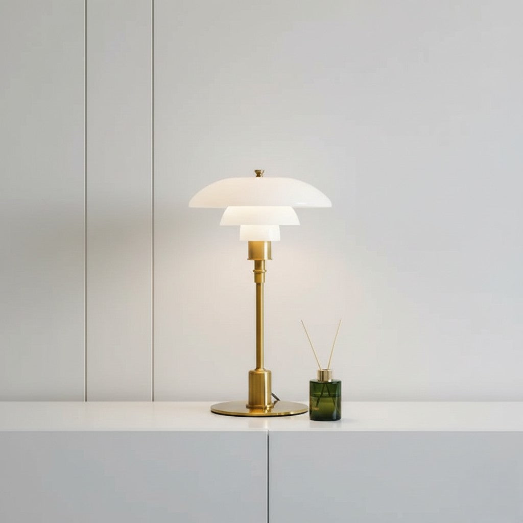 Danish Design Multi-Tiered Table Lamp with Chrome Base