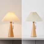 LED Table Lamp Rubberwood Pleated Fabric W350 mm x H480 mm | Japanese Minimalist Style | Soft Diffused Ambient Lighting
