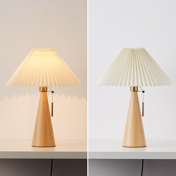 LED Table Lamp Rubberwood Pleated Fabric W350 mm x H480 mm | Japanese Minimalist Style | Soft Diffused Ambient Lighting