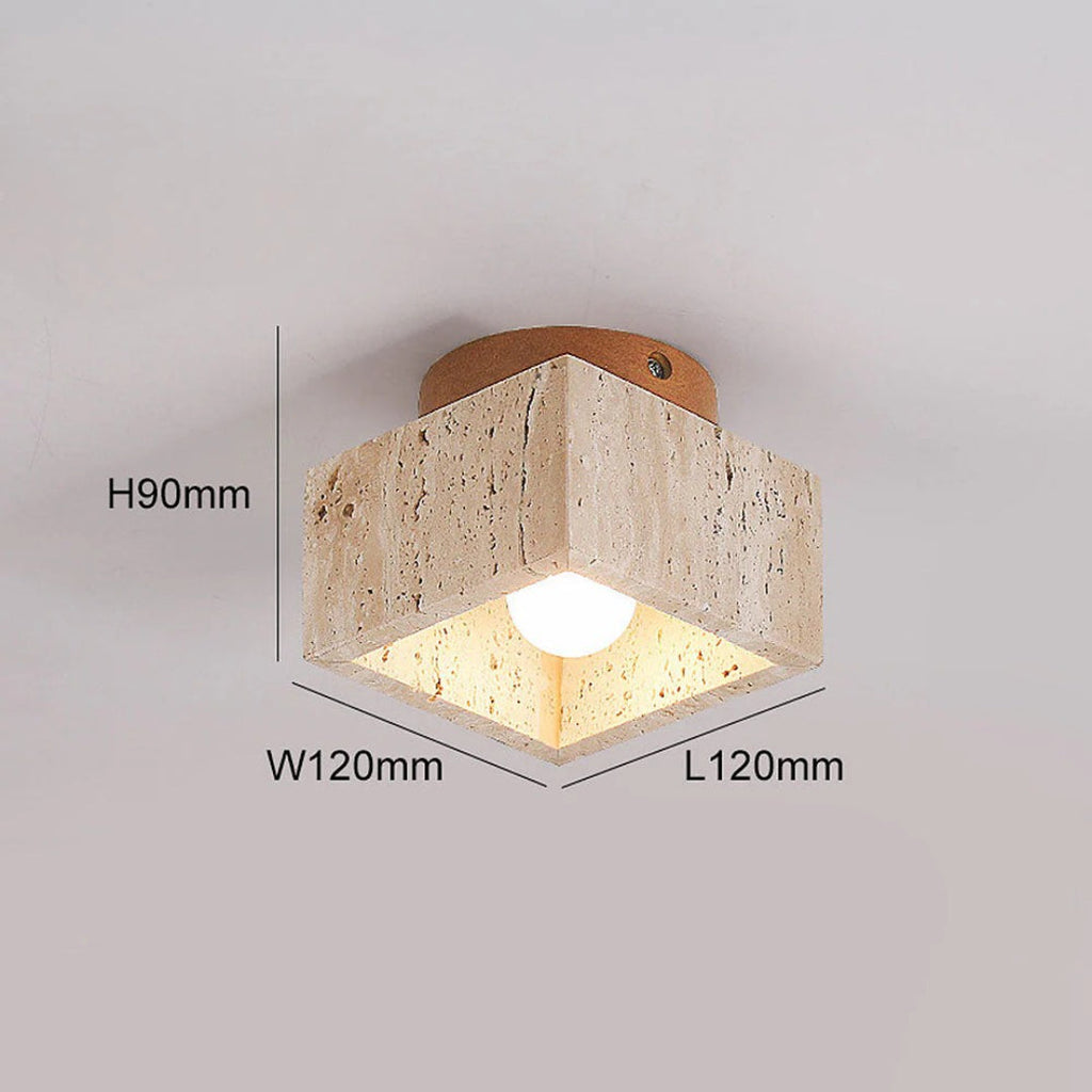 Stone and Wood Cylinder Ceiling Light