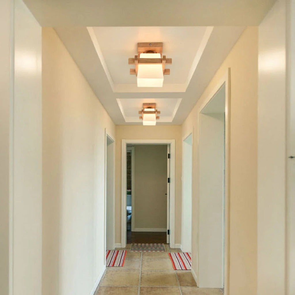 Japanese Wooden Square Ceiling Light