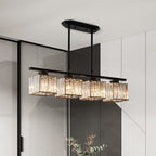 Metal and Crystal Pendant Light Multi-Light Fixture | Geometric Modern Style | Sparkling Dining Room Table Illumination