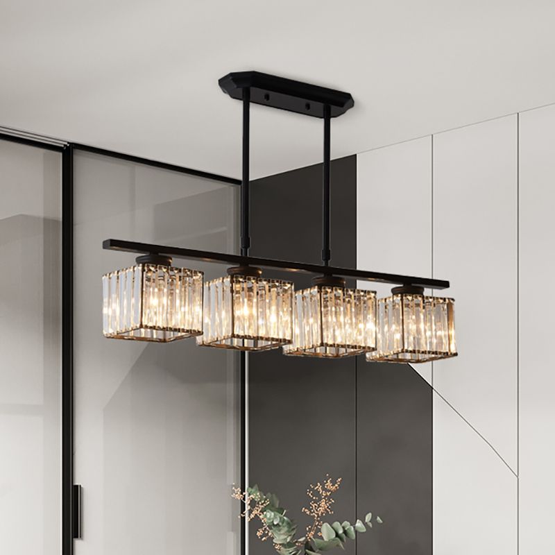 Metal and Crystal Pendant Light Multi-Light Fixture | Geometric Modern Style | Sparkling Dining Room Table Illumination