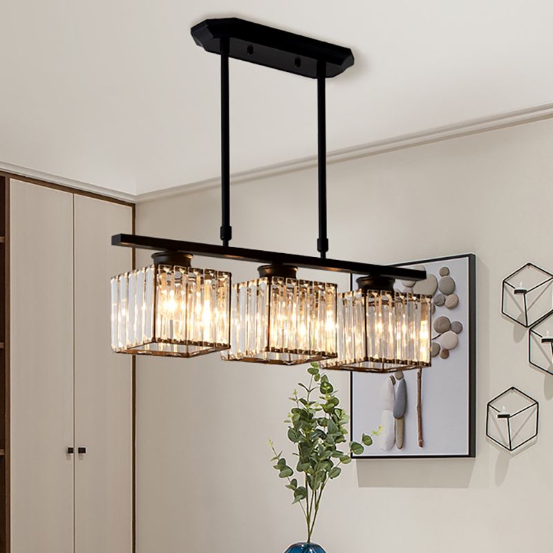 Metal and Crystal Pendant Light Multi-Light Fixture | Geometric Modern Style | Sparkling Dining Room Table Illumination