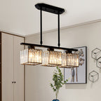 Metal and Crystal Pendant Light Multi-Light Fixture | Geometric Modern Style | Sparkling Dining Room Table Illumination