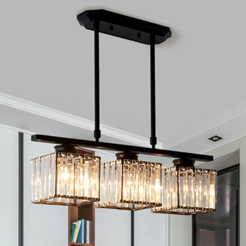 Metal and Crystal Pendant Light Multi-Light Fixture | Geometric Modern Style | Sparkling Dining Room Table Illumination