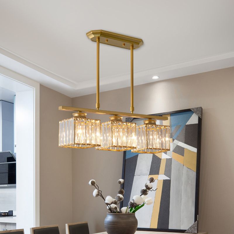 Metal and Crystal Pendant Light Multi-Light Fixture | Geometric Modern Style | Sparkling Dining Room Table Illumination